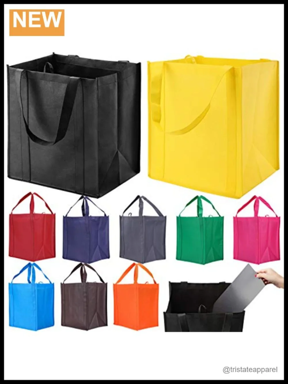 Set of 10 Reusable Grocery Bags Heavy Duty Reinforced Handles Tote